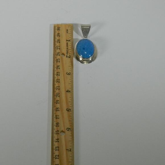 Large Vintage Sodalite Pendant Stamped Sterling - Picture 7 of 7